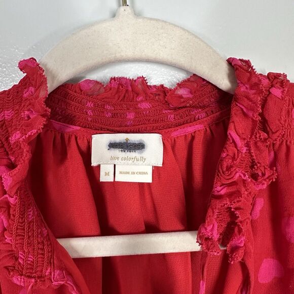 $268 Kate Spade M Heartbeat Silk Red Pink Sleeveless Mock Neck Ruffle Blouse - Picture 4 of 6